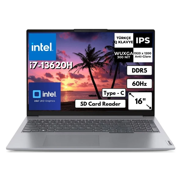Lenovo Thinkbook 16 Gen 6 I5-13420H 64 GB 1 Tbssd UHD Graphics 16" Wuxga Freedos Notebook 21KH00SXTRAT13 ürün görseli 1