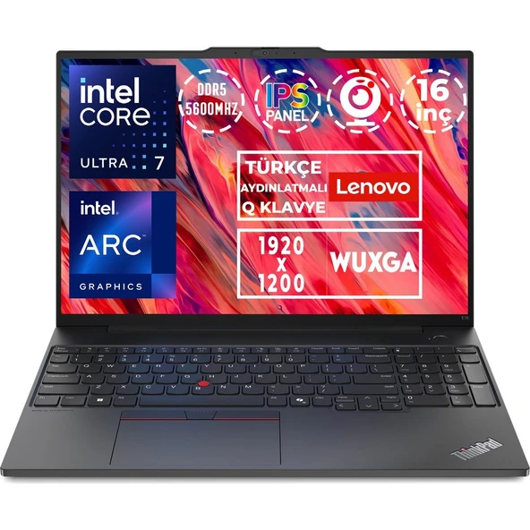 Lenovo Thinkpad E16 Gen 2 Ultra 7 155H 96GB 2tb SSD 16" Wuxga W11P Dizüstü Bilgisayar 21MA008XTX 021 ürün görseli 1