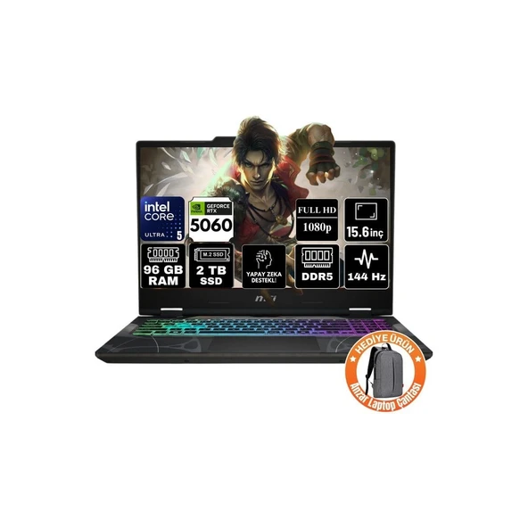 MSI Msı Cyborg 15 Intel Core 5 210H 96GB 2tb SSD RTX5060 Windows 11 Pro 15.6" Taşınabilir Bilgisayar B2RWFKG-207XTR-A91 ürün görseli 1