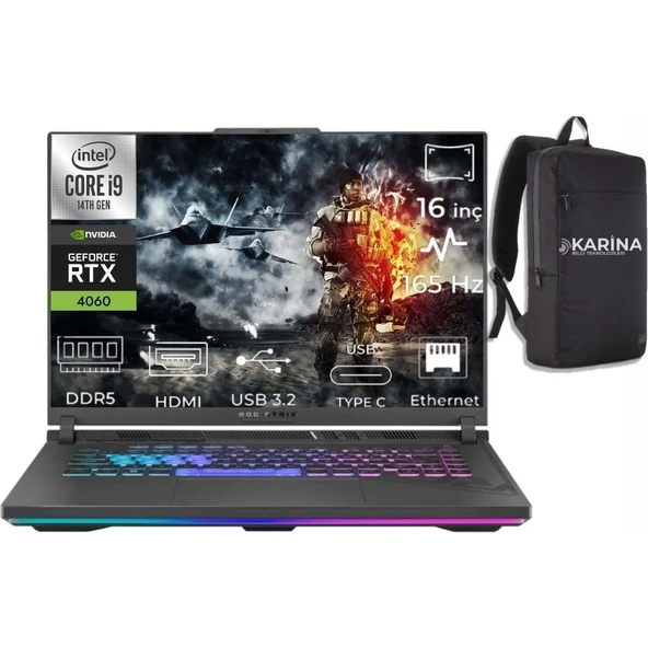 Asus Rog Strix G16 I9-14900HX G614JVR-N3243-90 24GB 4tb+4tb RTX4060 8gb W11PRO 16" Wuxga Gaming Laptop ürün görseli 1
