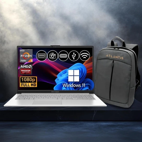 Asus Vivobook Go 15 RYZEN5-7520U 8gb 1tb Nvme SSD E1504FA-BQ1741 ATL26 15.6" WIN11PRO Notebook+Çanta ürün görseli 1