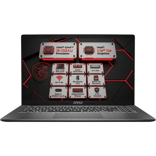 MSI Msı Modern 15 F13MG I5-1334U 32GB 512GB SSD 15.6" Fhd Windows 11 Pro Laptop, Notebook F13MG-869XTR 009 ürün görseli 1