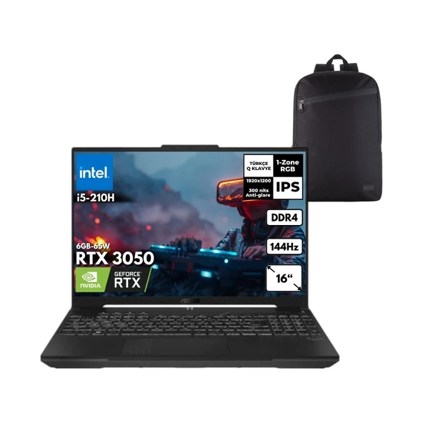 Asus Tuf Gaming F16 I5-210H 32GB 4 Tbssd RTX3050 (6GB-65W) 16" Fhd Freedos + Hmf Sırt Çantası FX607VJ-RL016HMF9 ürün görseli 1