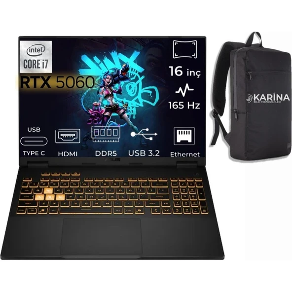 Asus Tuf Gaming F16 I7-14650HX FX608JMR-RV024-000 24GB 1tb RTX5060 Freedos 16" Taşınabilir Bilgisayar ürün görseli 1