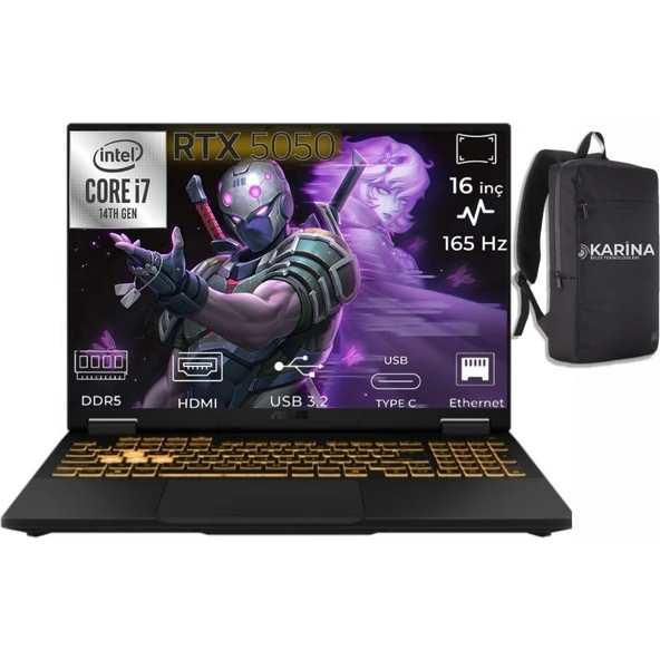 Asus Tuf Gaming F16 I7-14650HX FX608JHR-RV052-104 16GB 4tb+4tb RTX5050 8gb W11PRO 16" Wuxga Gaming Laptop ürün görseli 1