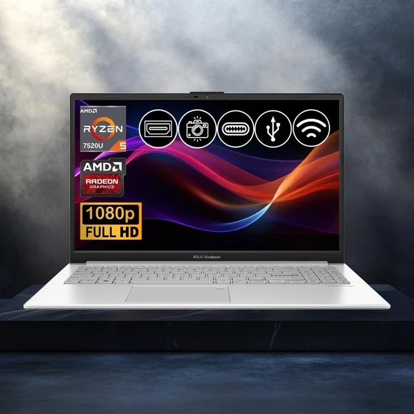 Asus Vivobook Go 15 RYZEN5-7520U 8gb 2tb Nvme SSD E1504FA-BQ1741 Atl3 15.6" Freedos Taşınabilir Bilgisayar ürün görseli 1