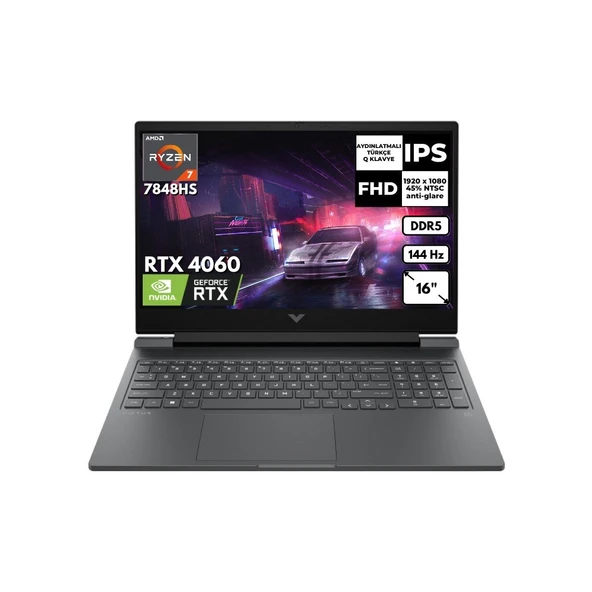 HP Victus 16-S0014NT R7-7840HS 64 GB 512 GB SSD 8gb RTX4060 16.1" 144Hz Fhd Freedos Gaming Laptop 7Z4M5EAAT27 ürün görseli 1