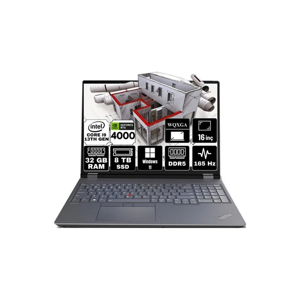Lenovo Thinkpad P16 Gen 2 Intel Core I9-13980HX 32GB 8tb SSD RTX4000/12GB 16" Wqxga W11P Taşınabilir Iş Istasyonu 21FA0005TX-A4 ürün görseli 1