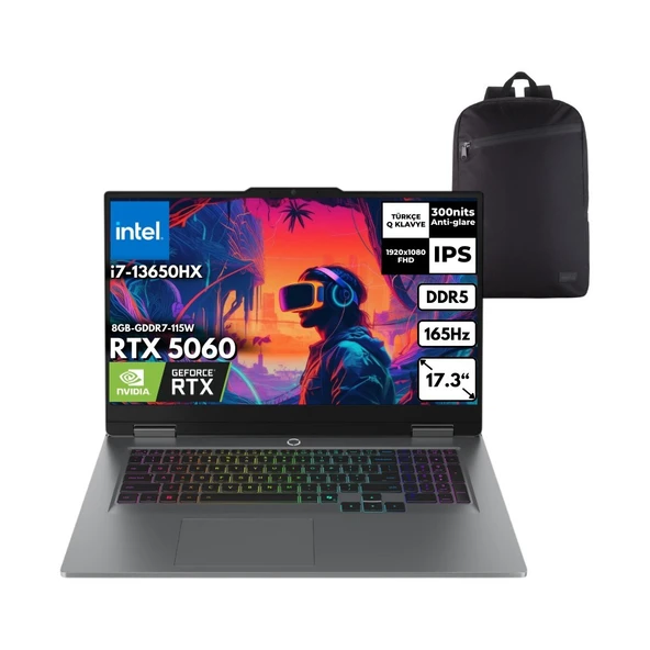 Lenovo Loq 17IRX10 I7-13650HX 40-Gbddr5 2 Tbssd RTX5060 (8GB-GDDR7-115W) 17.3" IPS 165Hz Windows 11 Pro + Hmf Sırt Çantası 83JH006DTRHMF25 ürün görseli 1