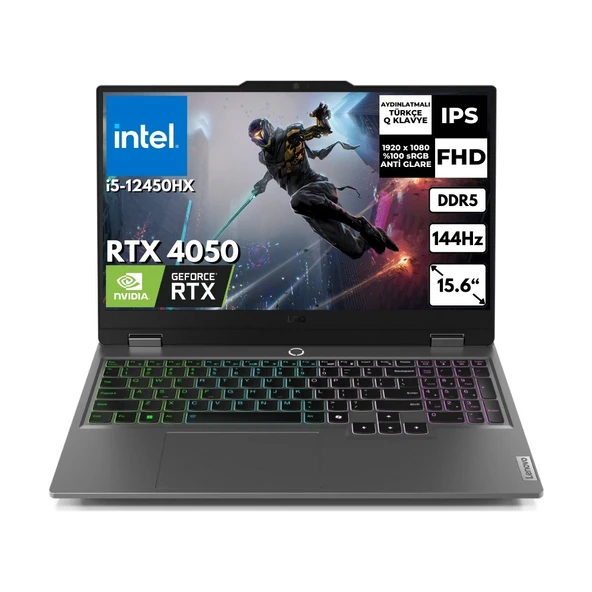 Lenovo Loq 15IAX9 I5-12450HX 24 GB 1 Tbssd 6gb Rtx 4050 15.6" Fhd 144Hz Freedos Gaming Notebook 83GS007WTR Bt6 ürün görseli 1