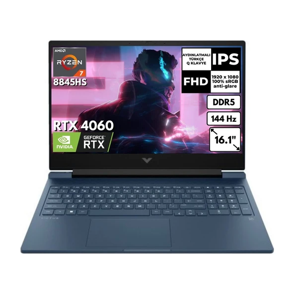 HP Victus 16-S1011NT Ryzen 7 8845HS 24-Gbddr5 256 GB SSD 8gb RTX4060 16.1" 144 Hz Fhd Freedos Gaming Laptop 9Z791EAAT6 ürün görseli 1