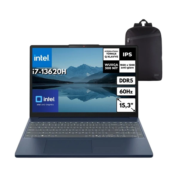 Lenovo Ideapad Slim 3 15IRH10 I7-13620H 16-Gbddr5 1 Tbssd Wuxga 15.3" IPS 60Hz Freedos + Hmf Sırt Çantası 83K10061TRHMF1 ürün görseli 1