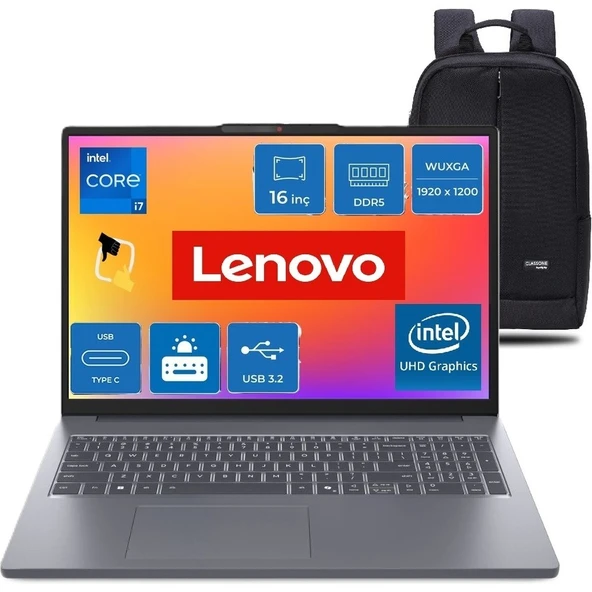 Lenovo Ideapad Slim 3 16IRH10 Intel Core I7 13620H 8gb 512GB SSD Windows 11 Pro 16" Fhd Taşınabilir Bilgisayar 83K2001VTR Snertech Çanta Hediye ürün görseli 1
