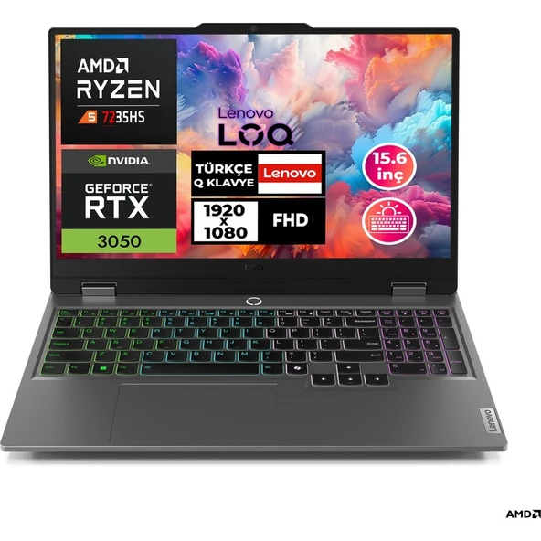 Lenovo Loq 15ARP9 Ryzen 5-7235HS 32GB 512GB SSD 6 GB RTX3050 15.6" W11P Gaming Laptop 83JC000QTR 009 ürün görseli 1