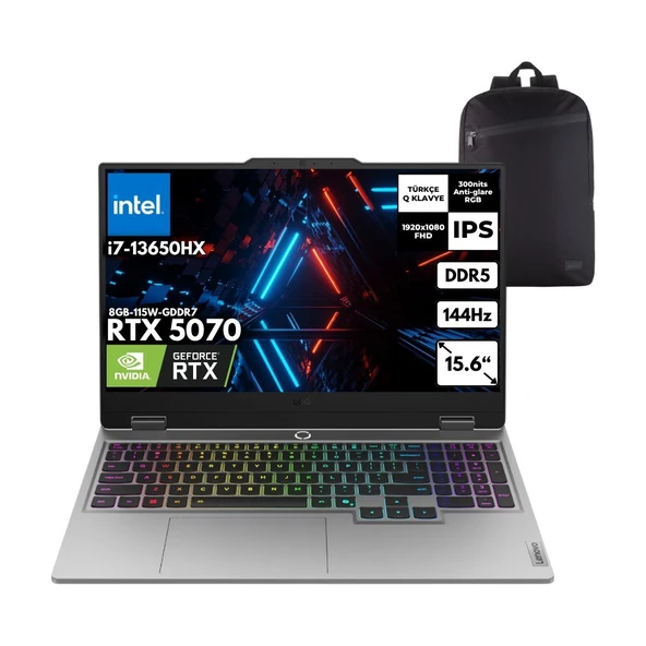Lenovo Loq I7 13650HX 40-Gbddr5 1 Tbssd RTX5070 (8GB-115W) 15.6" 144Hz Fhd Windows 11 Pro + Hmf Sırt Çantası 83JE00EWTRHMF16 ürün görseli 1