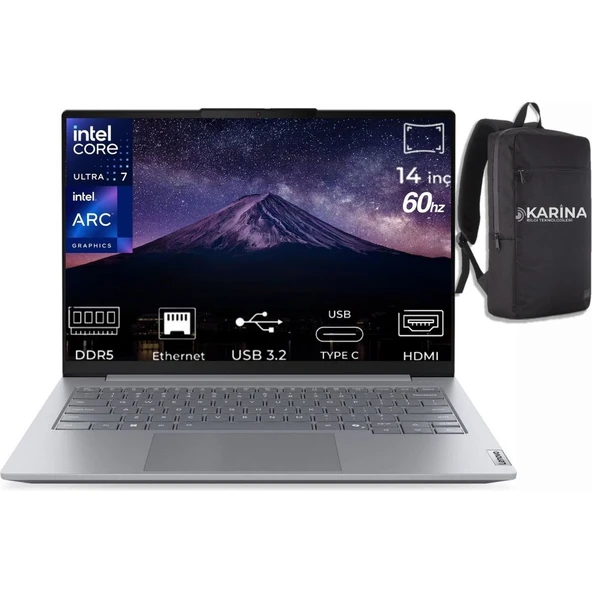 Lenovo Thinkbook 14 G8 Ial Ultra 7 255H 21SJ007BTX-K26 128GB 4tb Arc 140T Freedos 14" 60 Hz Wuxga Notebook & Karina Çanta ürün görseli 1
