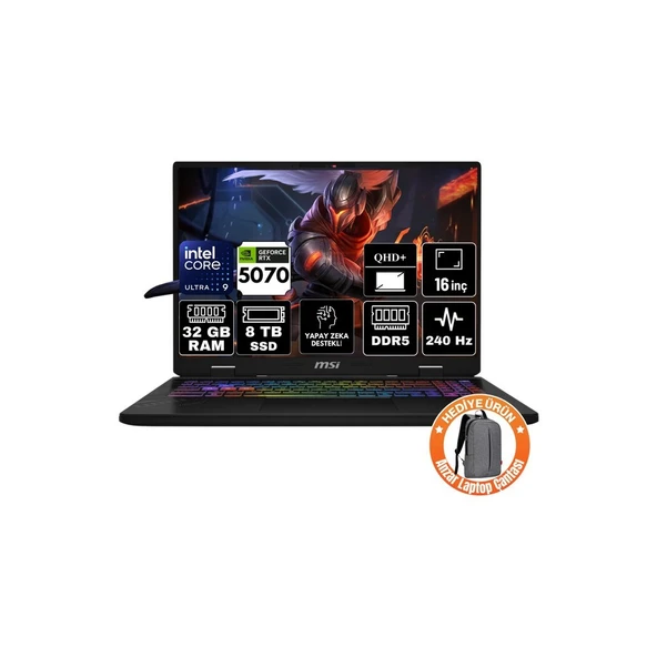 MSI Msı Crosshaır 16 Hx Aı Intel Core Ultra 9 275HX 32GB 8tb SSD RTX5070 8gb Freedos 16" Qhd+ 240Hz Taşınabilir Bilgisayar D2XWGKG-047XTR-A4 ürün görseli 1