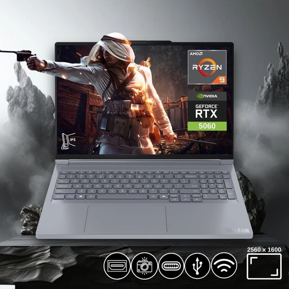 Lenovo Thinkbook G6 Ryzen9 8940HX 64GB 512GB Nvme SSD 8gb RTX5060 21U00013TX Atl6 16" Dos Notebook ürün görseli 1