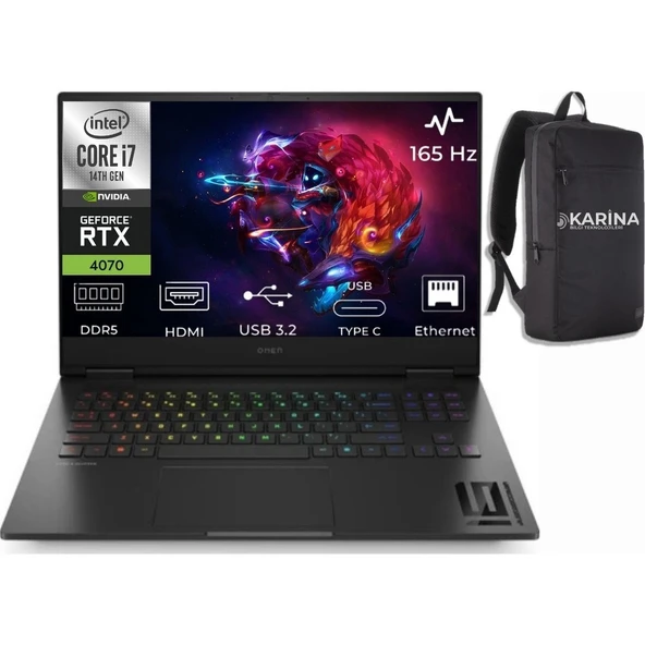 HP Omen 16-WF1020NT I7-14700HX 9J1Y9EA-K22 64GB 2tb RTX4070 8gb W11PRO 16.1 Fhd 165Hz Taşınabilir Bilgisayar ürün görseli 1