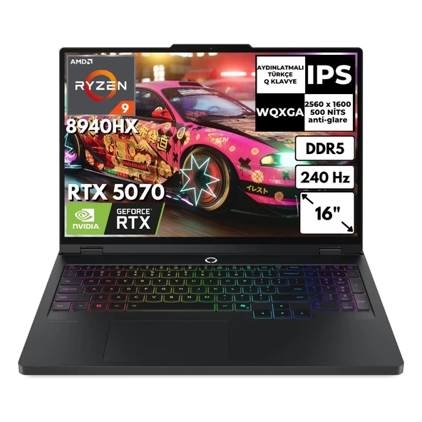 Lenovo Legion Pro 5 16ADR10 R9 8940HX 64 GB 4 Tbssd 8gb RTX5070 16" 240Hz Wqxga Freedos Gaming Laptop 83LT0046TRAT35 ürün görseli 1