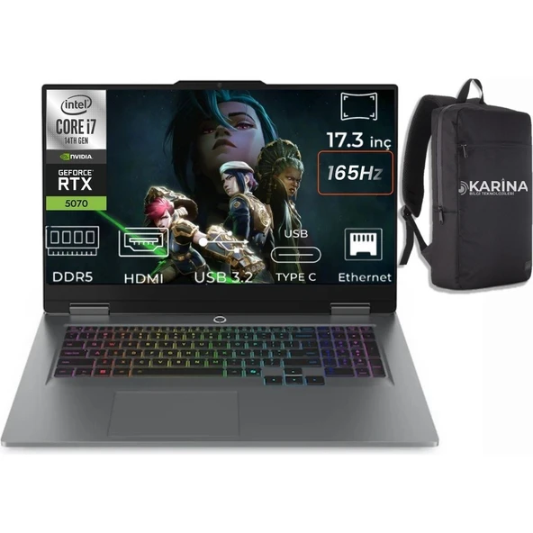 Lenovo Loq 17IRX10 I7-14700HX 83JH006HTR-35 32GB 2tb RTX5070 8gb W11PRO 17.3" 165Hz Full Hd Gaming Laptop ürün görseli 1