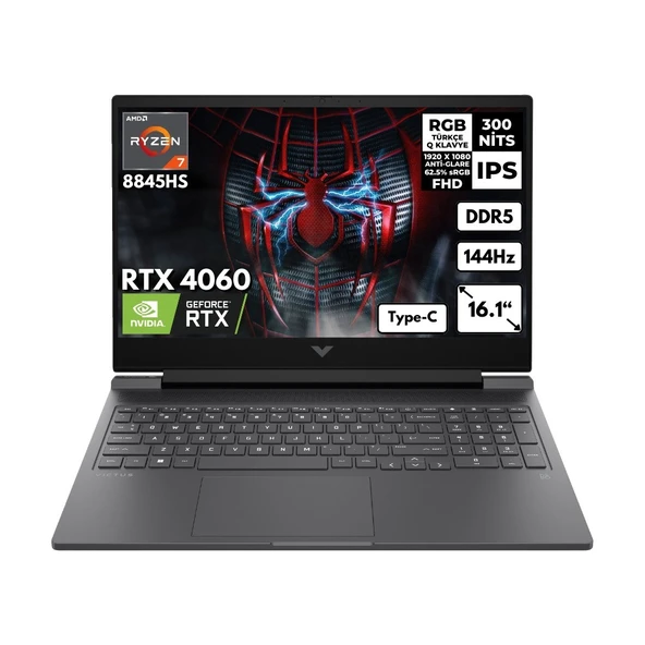 HP Victus 16-S1010NT 7 8845HS 32-GB DDR5 2 TB SSD RTX4060 (8gb) 16.1" Fhd 144Hz Freedos Gaming Notebook 9Z790EAHMF8 ürün görseli 1