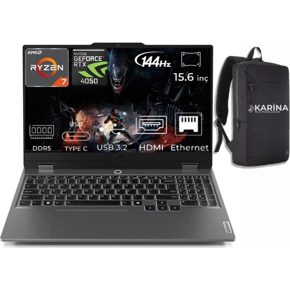 Lenovo Loq 15ARP9 Amd Ryzen 7-7435HS 83JC006ATR-220 48GB 4tb+4tb RTX4050 6gb W11PRO 15.6 Inç 144Hz Fhd Gaming Laptop ürün görseli 1