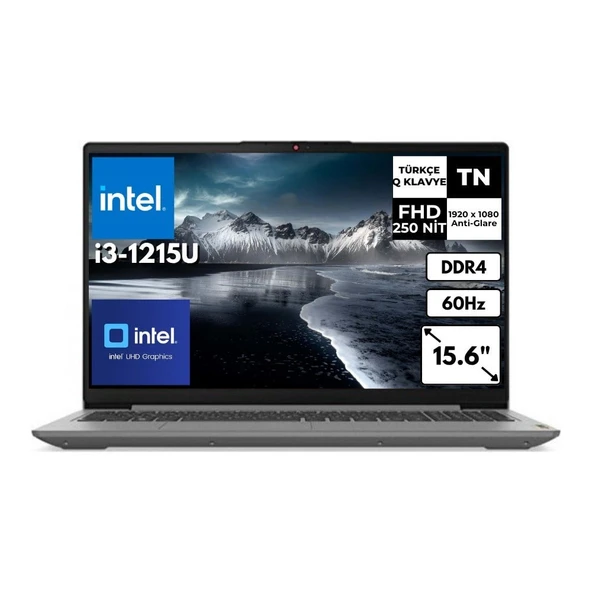 Lenovo Ideapad 3 15IAU7 I3-1215U 8 GB 4 Tbssd UHD Graphics 15.6" Fhd Windows 11 Pro Notebook 82RK0188TXAT35 ürün görseli 1
