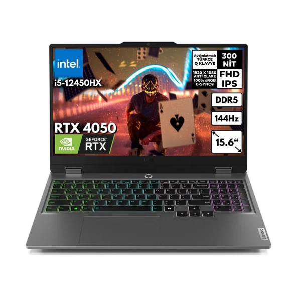 Lenovo Loq I5-12450HX 40-Gbddr5 1 Tbssd RTX4050 (6gb) 105W 15.6" Fhd 144Hz Windows 11 Pro Oyuncu Bilgisayarı 83GS009ATRHMF35 ürün görseli 1