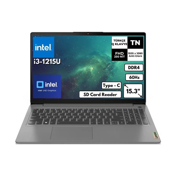 Lenovo Ideapad 3 15IAU7 I3-1215U 24 GB 512 GB SSD UHD Graphics 15.6" Fhd Freedos Notebook 82RK0181TXAT12 ürün görseli 1
