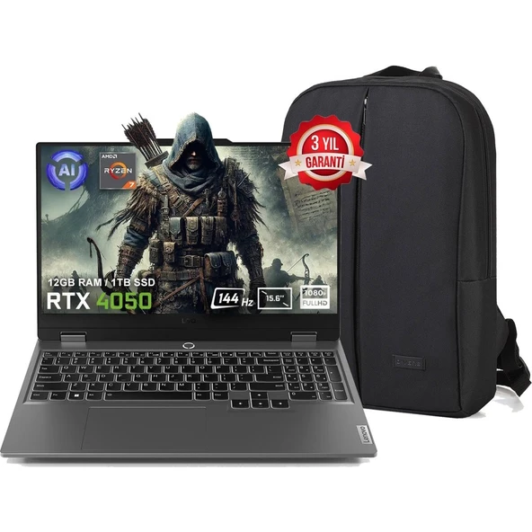 Lenovo Loq 15ARP9 83JC00E3TR FR147 Amd Ryzen 7-7435HS 16 GB Ddr5 4 Tb SSD RTX4050 6gb 105W 15.6" 144Hz Fhd Yok (Free Dos) Gaming Laptop + Çanta ürün görseli 1