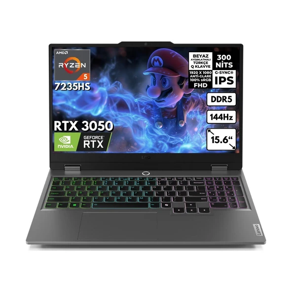 Lenovo Loq Ryzen 5-7235HS 16-GB DDR5 4 TB SSD RTX3050 (6GB-95W) 15.6" Fhd Windows 11 Pro Taşınabilir bilgisayar 83JC000PTRHMF32 ürün görseli 1