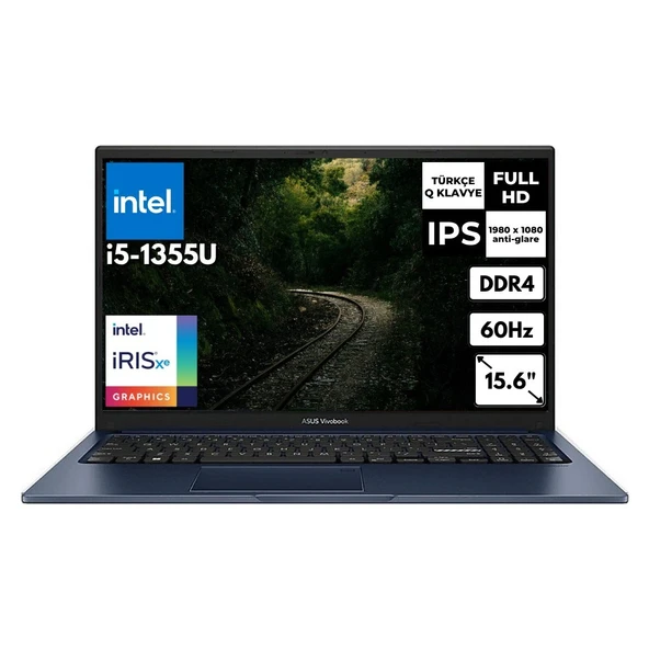 Asus Vivobook 15 i7-1355U 40GB 256 GB SSD Iris Xe Graphics 15.6" FHD FreeDos Notebook X1504VA-NJ1499AT16 ürün görseli 1