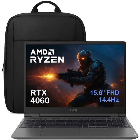 Lenovo Loq 15ARP9 83JC00FKTR CD18 Amd Ryzen 7-7435HS 16-Gbddr5 1 Tbssd RTX4060 8gb 105W 144Hz Yok (Cdee Dos) Fhd Gaming Laptop + Çanta ürün görseli 1