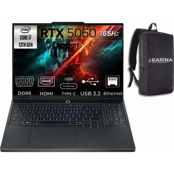 Lenovo Legion 5 15IRX10 I7-13650HX 83LY00AXTR-37 40GB 1tb RTX5060 8gb W11PRO 15.3" Wuxga Gaming Laptop ürün görseli 1