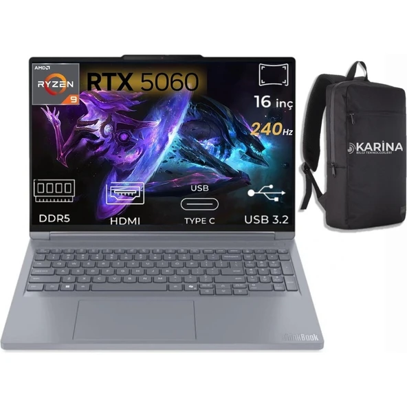 Lenovo Thinkbook 16P G6 Adr Ryzen 9 8940HX 21U00014TX-K14 96GB 4tb RTX5060 8gb Freedos 16" 240Hz Wqxga Notebook ürün görseli 1