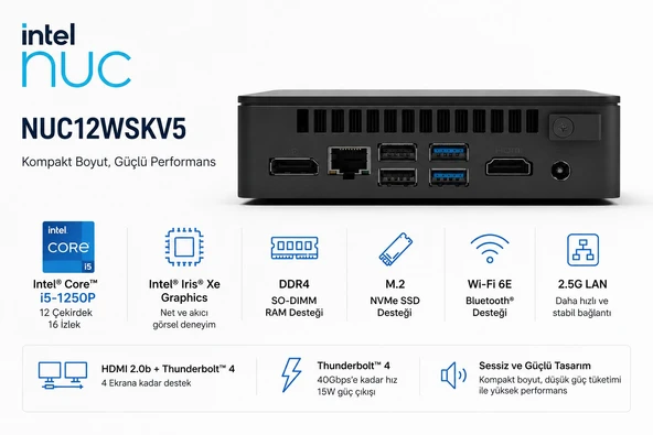 ASUS NUC12 Pro Slim Kit - Intel® Core™ i5-1250P - Intel vPro - Barebone (RAM Yok, Disc Yok) FreeDOS Mini Masaüstü PC - NUC12WSKV5 ürün görseli 1