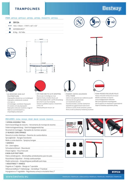Bestway 59124 Aerobounce Egzersiz ve Fitness Trambolini 102cm x 135cm - Kırmızı ürün görseli 1