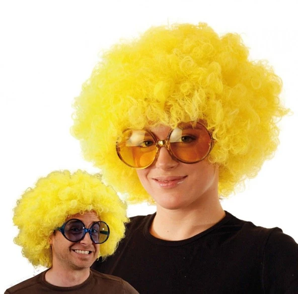 Sarı Renk Kıvırcık Afro Bonus Peruk - Resim 3