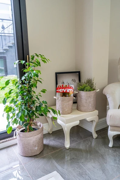 Kulplu Yuvarlak Düzenleyici Çok Amaçlı Kolay Taşınabilen Organizer Keçe Sepet (maxi) 03655 ürün görseli 1