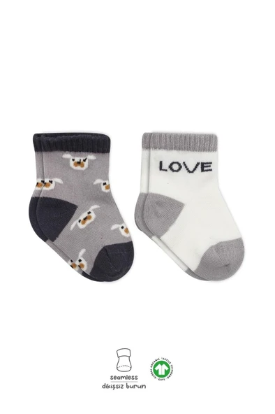 2'Li Love Dog Penye Soket Çorap 10118 Gri ürün görseli 1