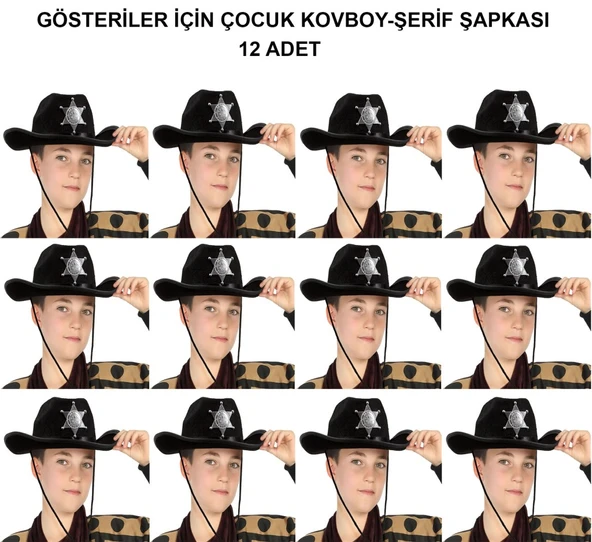 Kovboy Şerif Şapkası Siyah 12 Adet - Kostüm, Parti ve Gösteri Şapkası ürün görseli 1