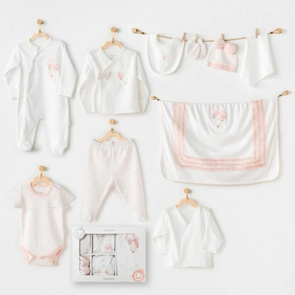 AC25551 Newborn Set Pınk Baloons 10'Lu Hastane Çıkışı Ekru ürün görseli 1