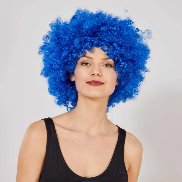 Mavi Renk Kıvırcık Afro Bonus Peruk ürün görseli 1
