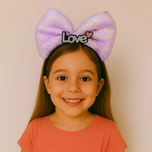 LED Işıklı Love Yazılı Mor Fiyonk Taç – Kız Çocuk Parti Tacı ürün görseli 1