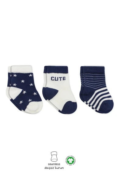 3'Lü Penye Cute Stars Soket Çorap BS10115 Lacivert ürün görseli 1