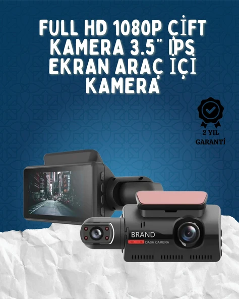 Çift Görüşlü Dashcam – Gece Görüşlü 1080p Araç İçi Güvenlik Kamerası ürün görseli 1
