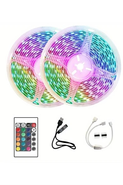 10m Şerit Led İç Mekan Renkli Rgb Şerit Led Kumandalı ürün görseli 1