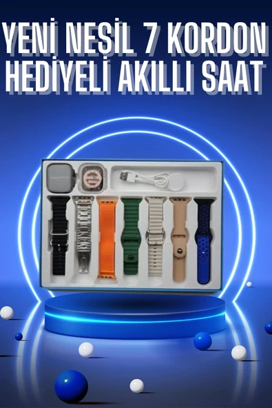 Akıllı Saat 7 Kordon Hediyeli Takvim Alarm Nabız Ölçer Bildirim Görme Sesli Görüşme ürün görseli 1