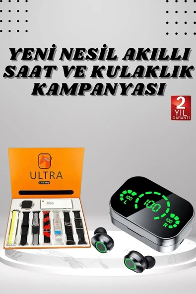 7 Kordonlu Akıllı Saat Ve Aynalı Bluetooth Kulaklık Powerbank Dijital Göstergeli ürün görseli 1